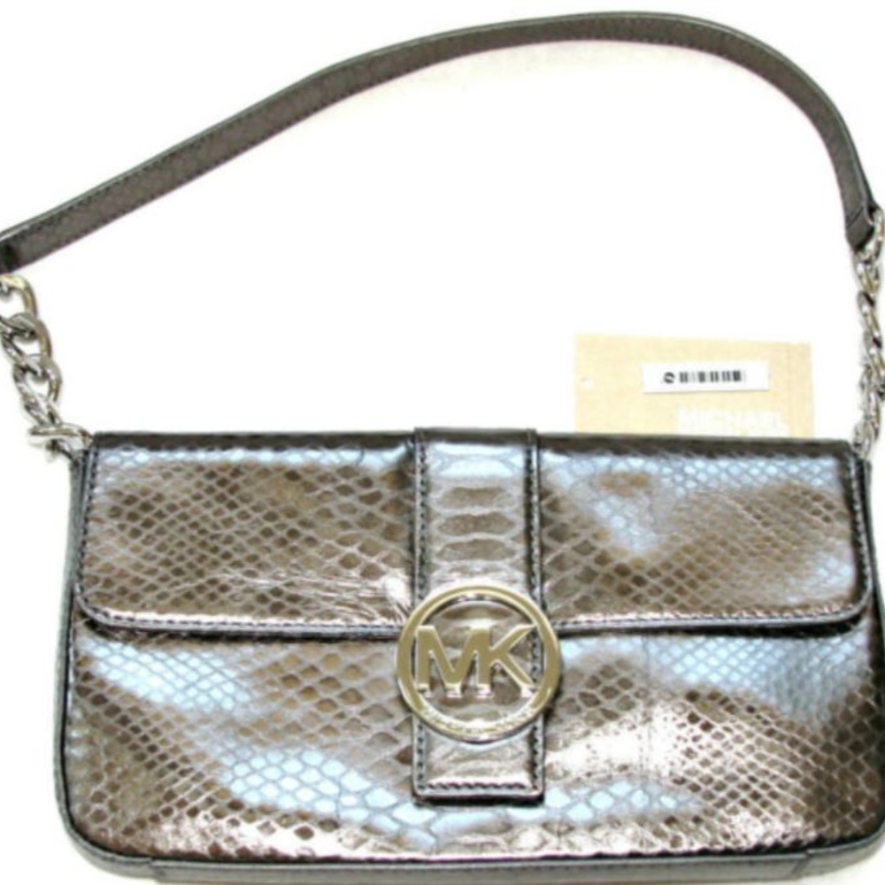NEW MICHAEL KORS FULTON GUNMETAL PYTHON LEATHER